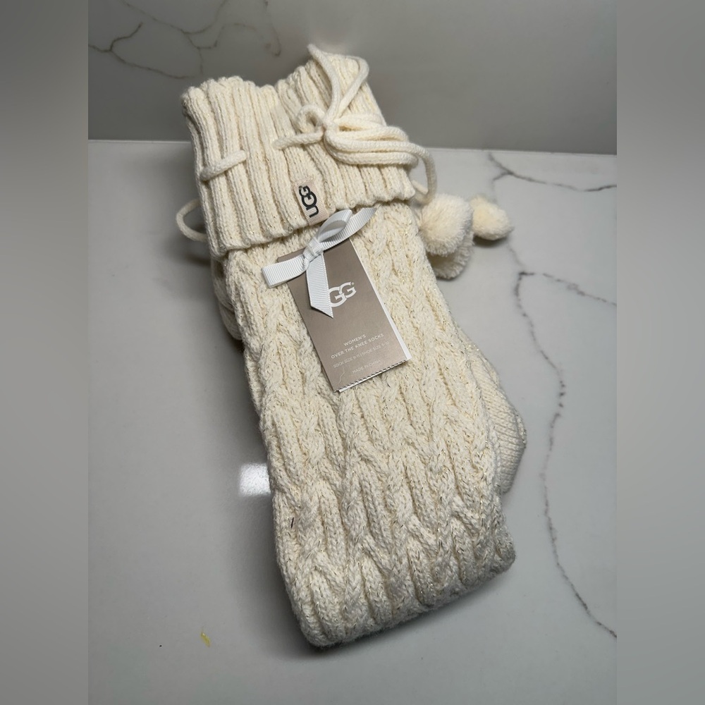 UGG Women's Cable Knit Cream Over the Knee Socks
